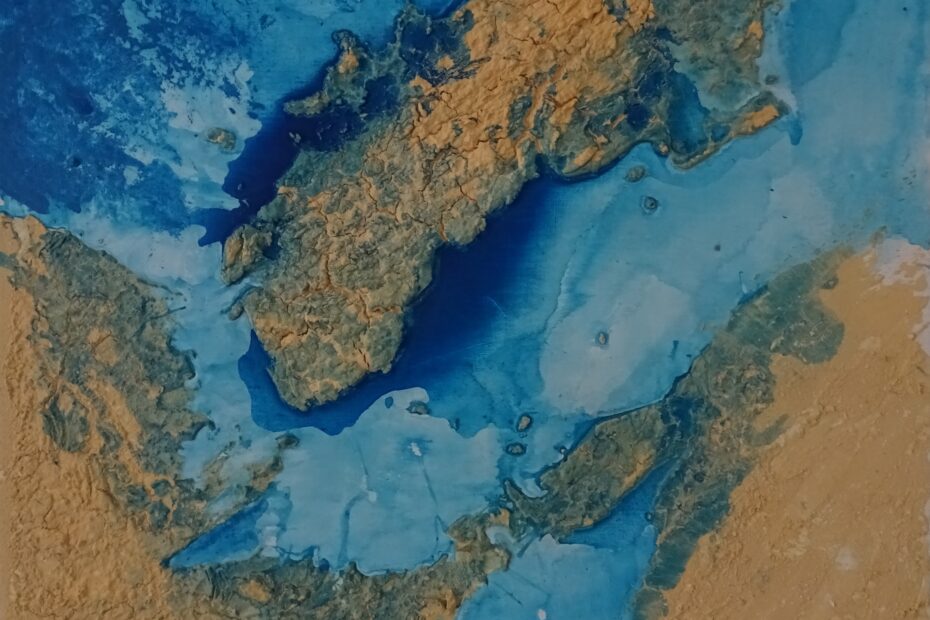 Ebbe, 60 bij 60 cm, acryl, zand, binder en gips