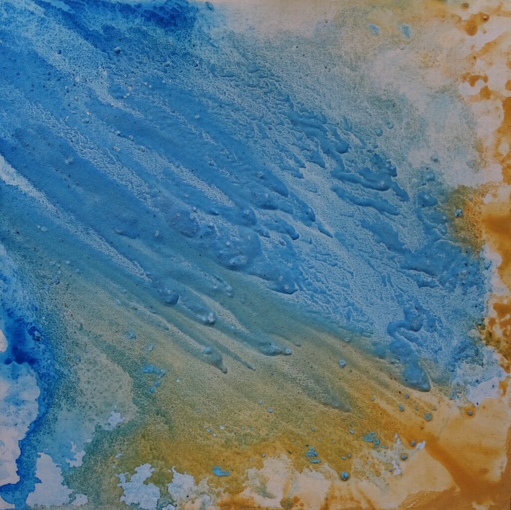 Vloed, 60 bij 60 cm, acryl, zand en binder