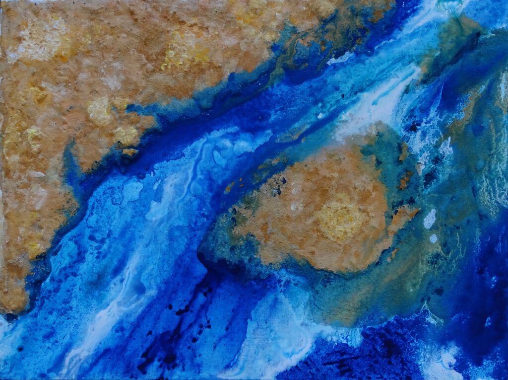 Gat van Ossenisse, 60 bij 80 cm, acryl, zand en binder.