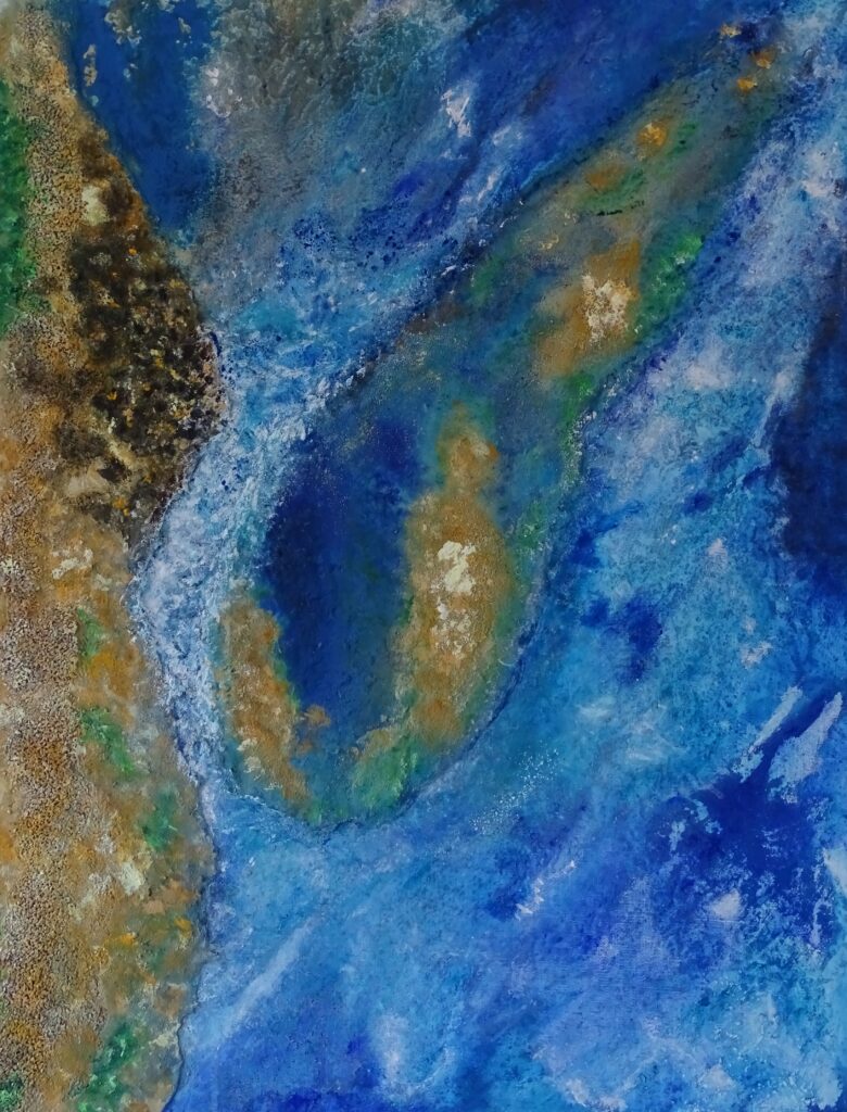 Middelplaat, 80 bij 60 cm, acryl, zand en binder.