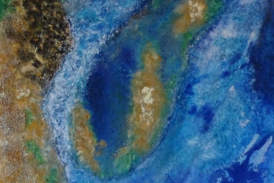 Middelplaat, 80 bij 60 cm, acryl, zand en binder.