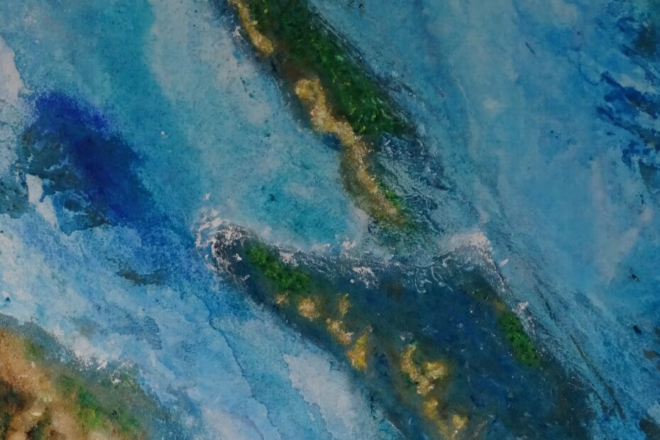 Schaar op S, 90 bij 70 cm, acryl, zand en binder