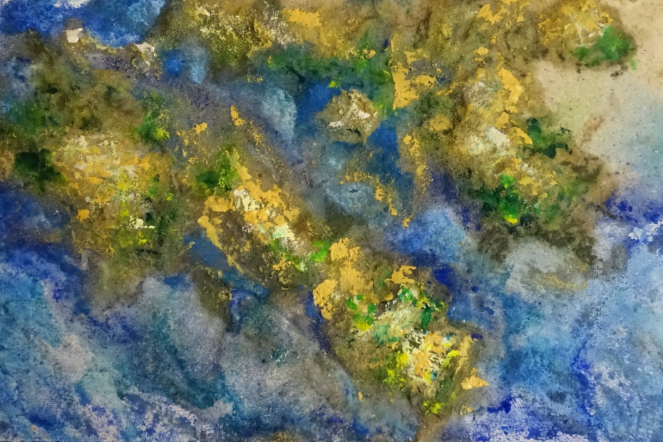 Untitled II, 22 bij 33 cm, acryl, zand en binder