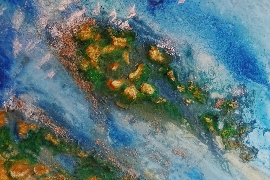 Riethnesse, 80 bij 100 cm, acryl, zand, binder en gips